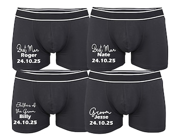 Gepersonaliseerd bruidsfeest (uw naam, rol en trouwdatum) boxer strakke boxers boxershorts - ZWART - bruidegom beste man vader bruid stalknecht