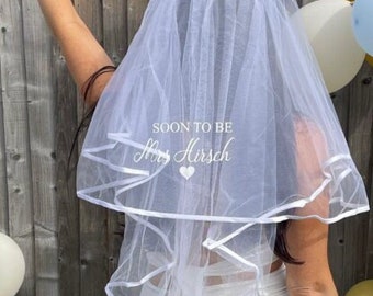 Personalised Soon to be Mrs (Your Name) hen party veil - bride, bridal - heart print