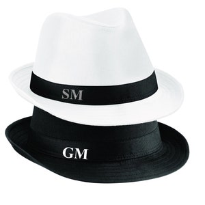 Mr or Mrs His or Hers Initials GLITTER Black or White Fedora