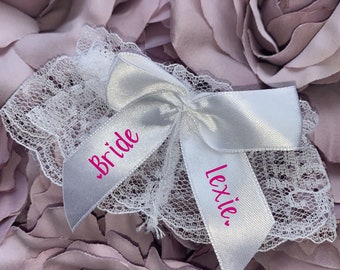 Personalised mini wrist / ankle bridal lace garter - your name - hen - wedding - bride - married