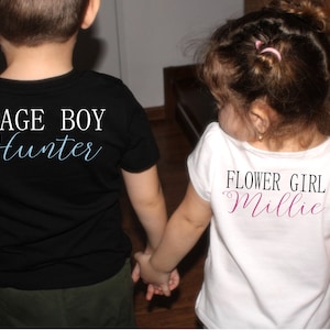 Personalised Page Boy pageboy or flowergirl flower girl wedding party kids white  t-shirt back print design