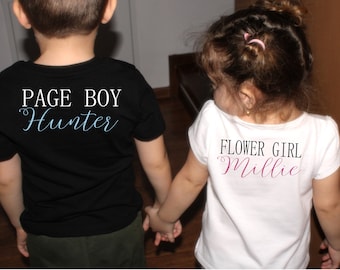 Personalised Page Boy pageboy or flowergirl flower girl wedding party kids white  t-shirt back print design