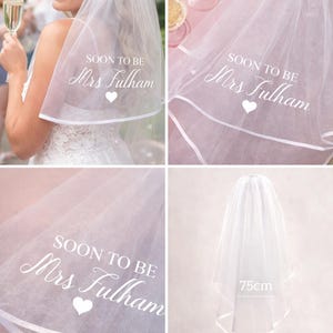 Véu personalizado para despedida de solteira "Futura Sra. (Seu Nome)" - noiva, casamento - estampa de coração