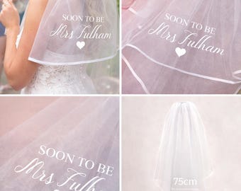 Personalised Soon to be Mrs (Your Name) hen party veil - bride, bridal - heart print