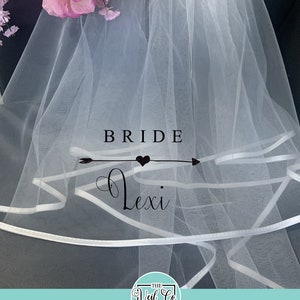 Personalised Bride (Your Name) hen party veil - bride, bridal - arrow, heart  design
