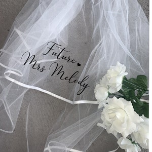 Personalised Future Mrs Your Name hen party veil bride, bridal heart image 1