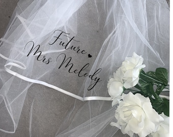 Personalised Future Mrs (Your Name) hen party veil - bride, bridal - heart