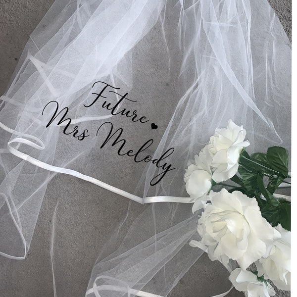 Personalised Future Mrs (Your Name) hen party veil - bride, bridal - heart