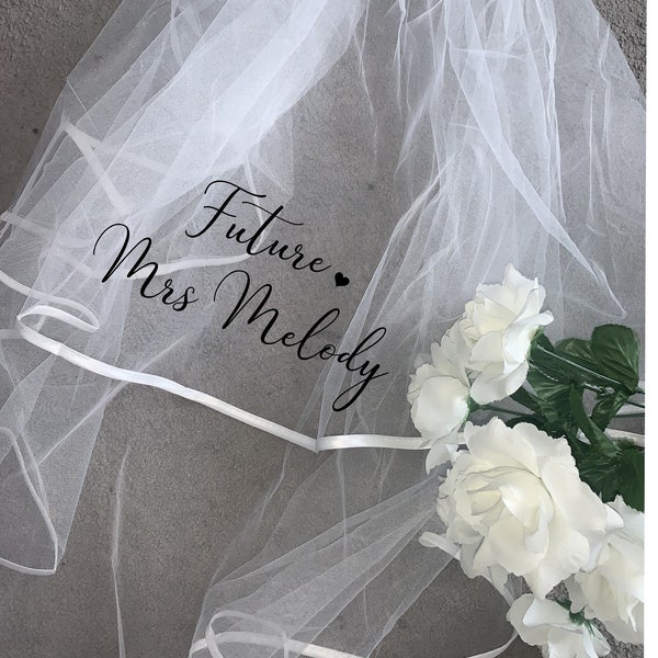Personalised Future Mrs (Your Name) hen party veil - bride, bridal - heart
