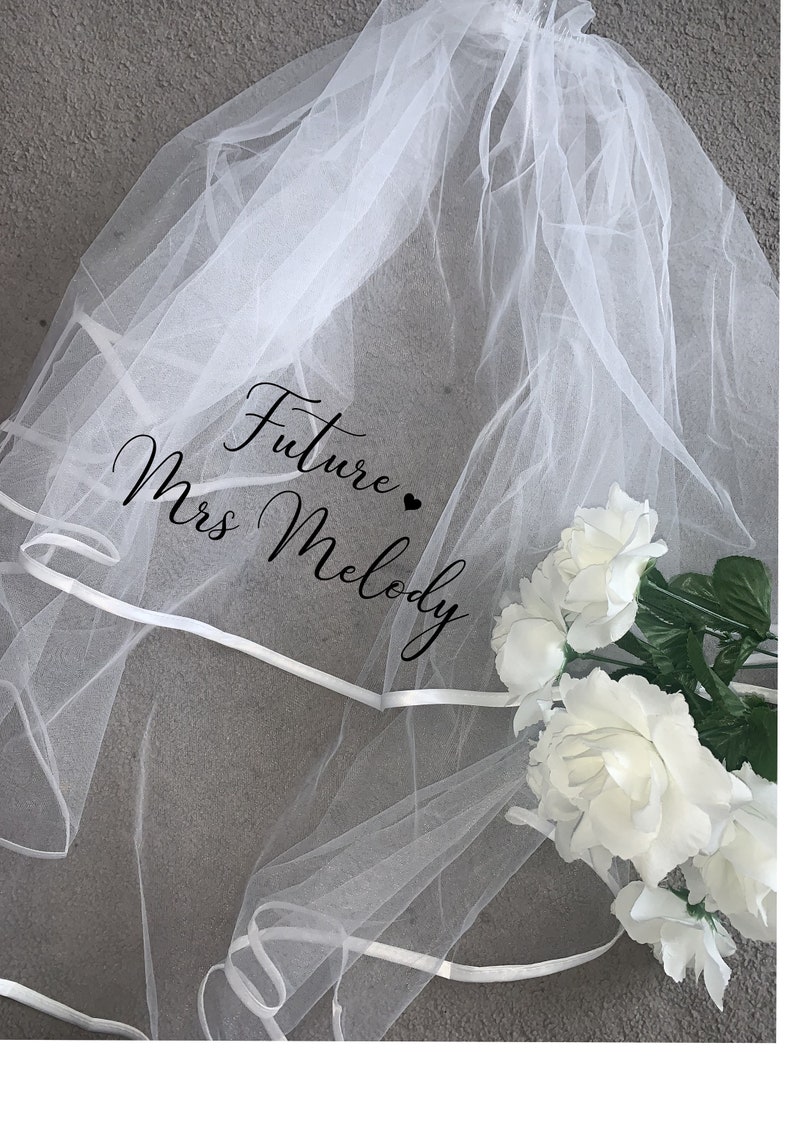Personalised Future Mrs Your Name hen party veil bride, bridal heart image 1