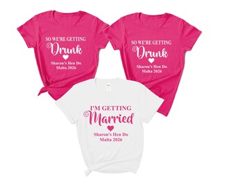 Personalised I'm getting married so we're getting drunk  hen party tops t-shirts bachelorette bridal party shirts - hot pink heliconia