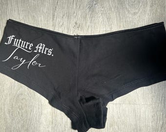 Personalised Future Mrs (your name) bridal underwear  back print boyshorts briefs pants  wedding, married honeymoon gothic alternative bride