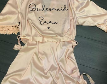 Personalised your name and role bride robe, bridal dressing gown, bridesmaid, maid of honour, wedding party - blush