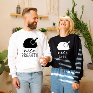 Nice legs, nice breats, turkey print sweater, sweatshirt set of 2 - christmas xmas couple couples matching twinning joke rude jumpers