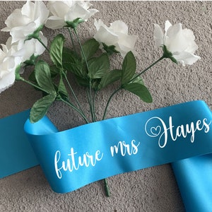 Personalised your custom text wording hen party sash, bridal, wedding, bride - script font