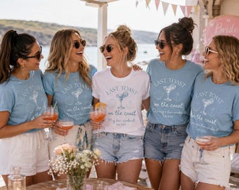 Personalised custom Last toast on the coast  hen party tops t-shirts bachelorette bridal party shirts bride tribe bride - blue