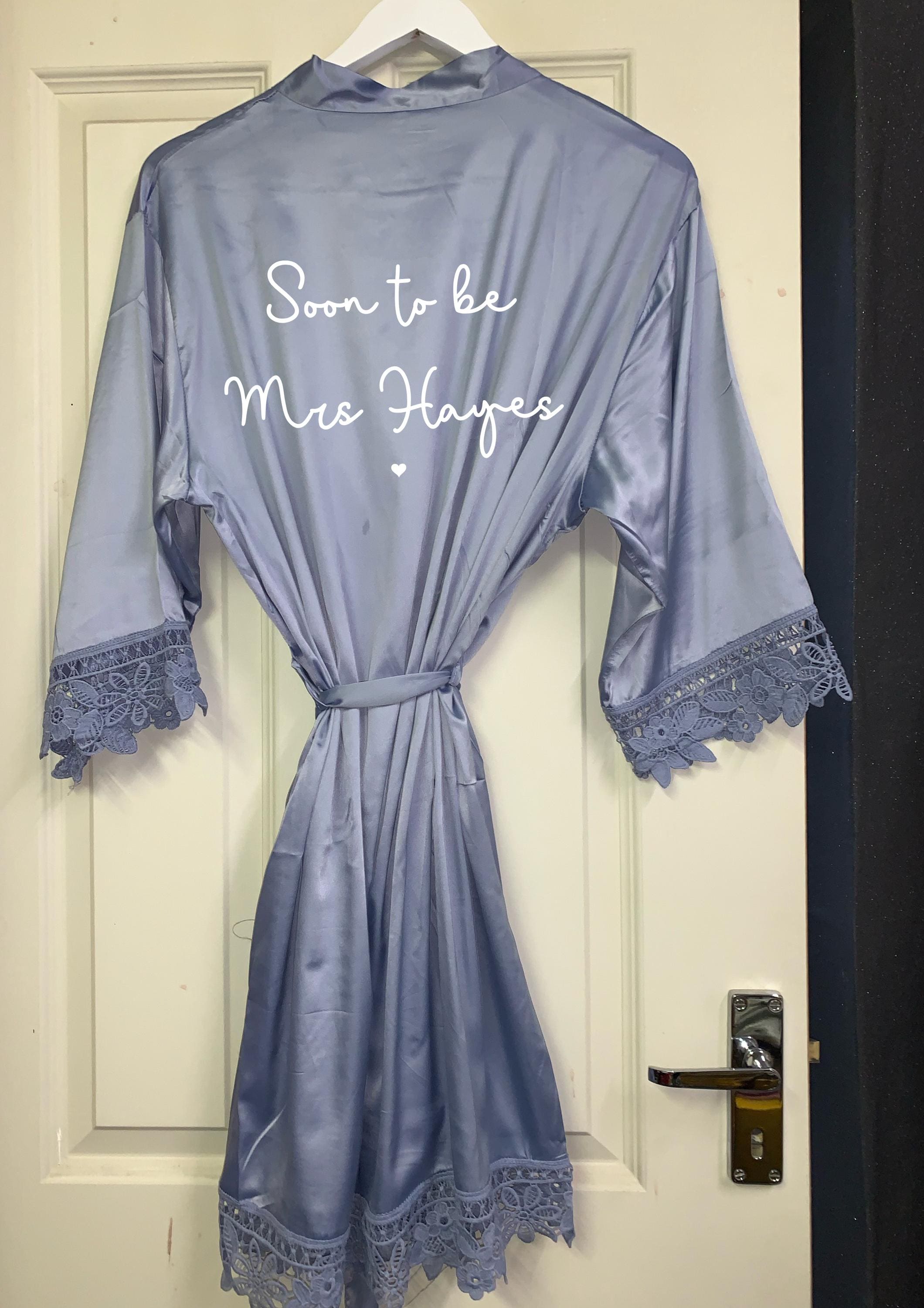 Personalised your name and role bride robe, bridal dressing gown, bridesmaid, maid of honour, wedding party - dusky blue