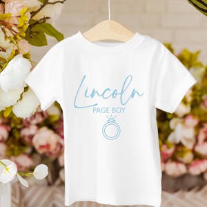 Personalisierte Page Boy Page Boy Hochzeit Party Kinder weiß T-Shirt Ring Design