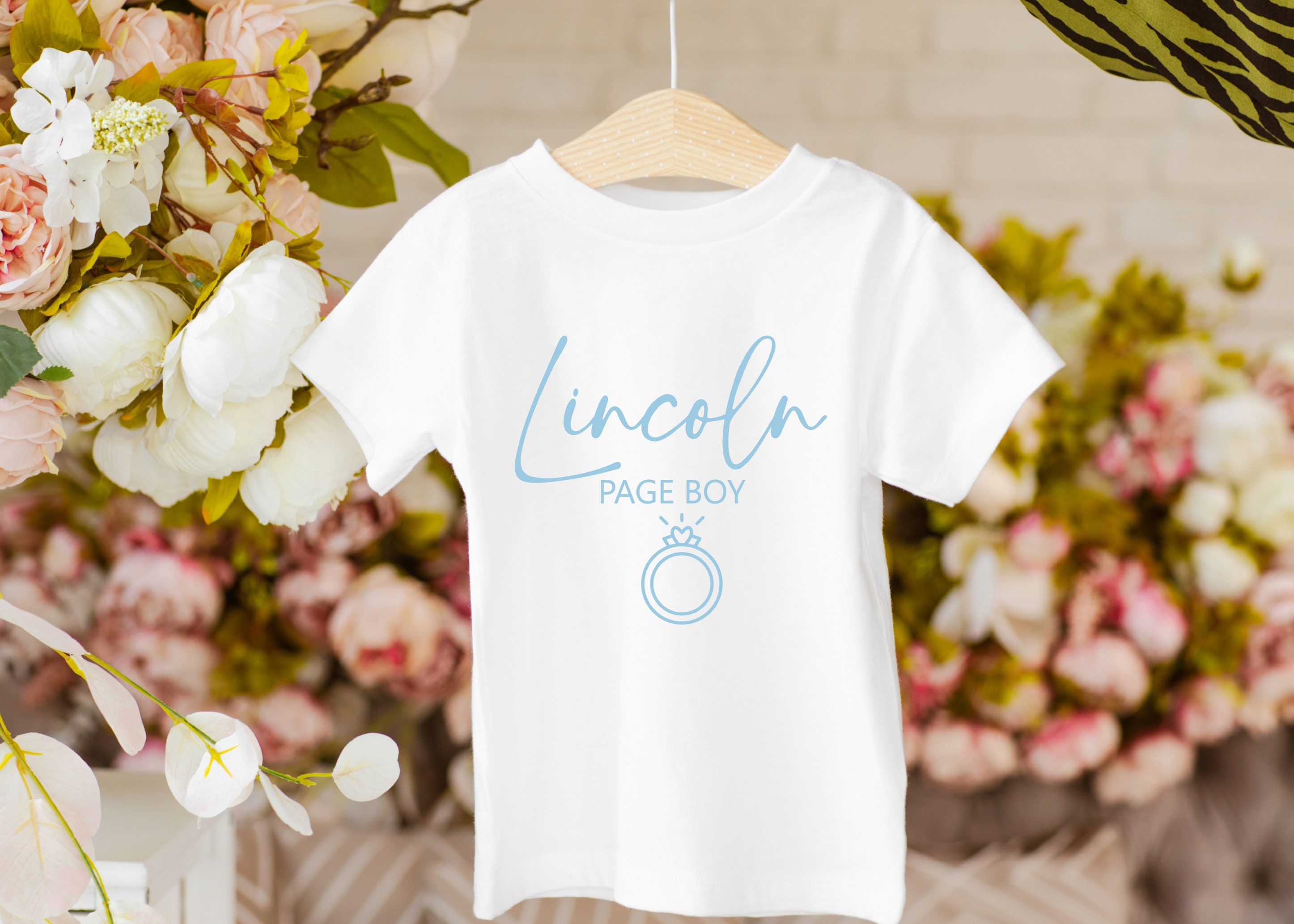Personalised page boy pageboy wedding party kids white  t-shirt ring design