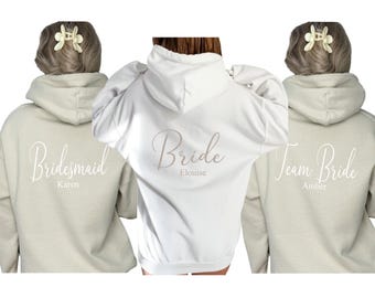 Personalised Bride Bridesmaid Team your name back  print ladies hoody hoodie wedding married bridal party role hen party bachelorette - sand
