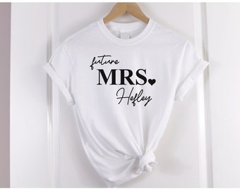 Personalised future Mrs Your Name print t shirt white heart design