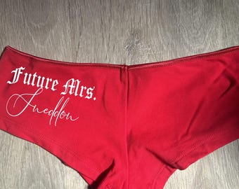 Personalised Future Mrs (your name) bridal underwear  back print boyshorts briefs pants  wedding, married honeymoon gothic alternative bride