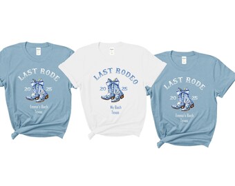 Personalised  Last Rodeo custom hen party tops t-shirts bachelorette bridal party shirts bride tribe bride squad team bride - light blue