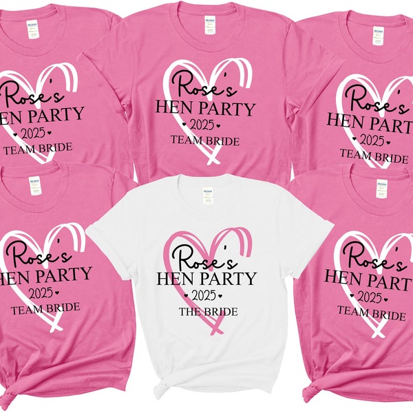 Personalised custom hen party tops t-shirts bachelorette bridal party shirts bride tribe bride squad team bride  azalea hot pink heart print