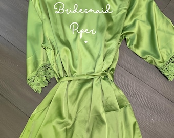 Personalised your name and role bride robe, bridal dressing gown, bridesmaid, maid of honour, wedding party - military green