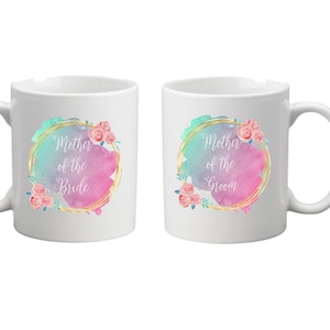 Mother of the Bride, Groom print mug gift set, wedding, engaged, married, bridal party - 2 set