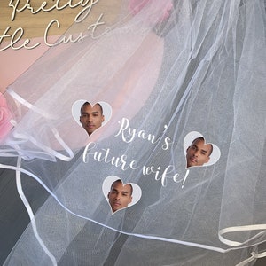 Personalised YOUR PHOTO print  (Husband&#39;s Name)&#39;s future wife!  hen party veil - bride, bridal - heart print
