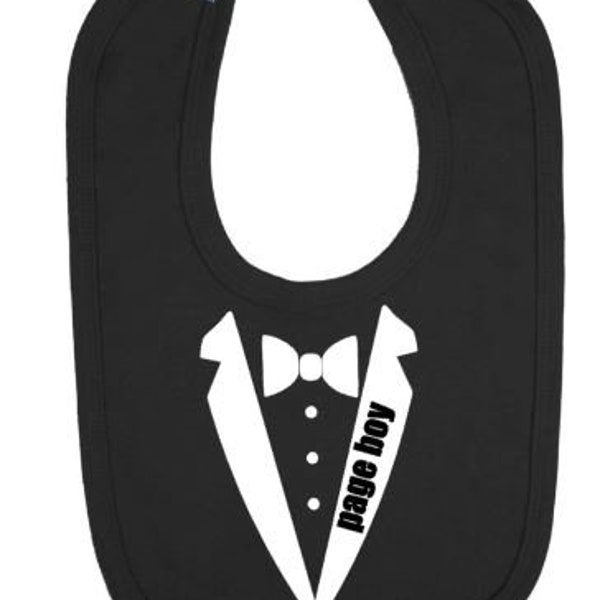 Page Boy black tux tuxedo bow tie print bib baby boy wedding party