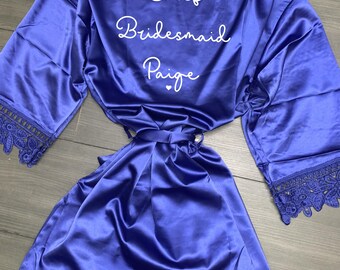 Personalised your name and role bride robe, bridal dressing gown, bridesmaid, maid of honour, wedding party - royal blue