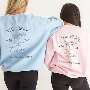 Personalised Bride Club, your name, year place hen party bachelorette wedding bridal sweater sweatshirt jumper cocktail back print 4 COLOURS