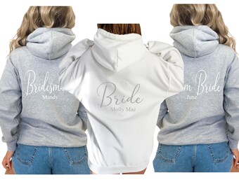 Personalised Bride Bridesmaid Team your name back  print ladies hoody hoodie wedding married bridal party role hen party bachelorette - grey