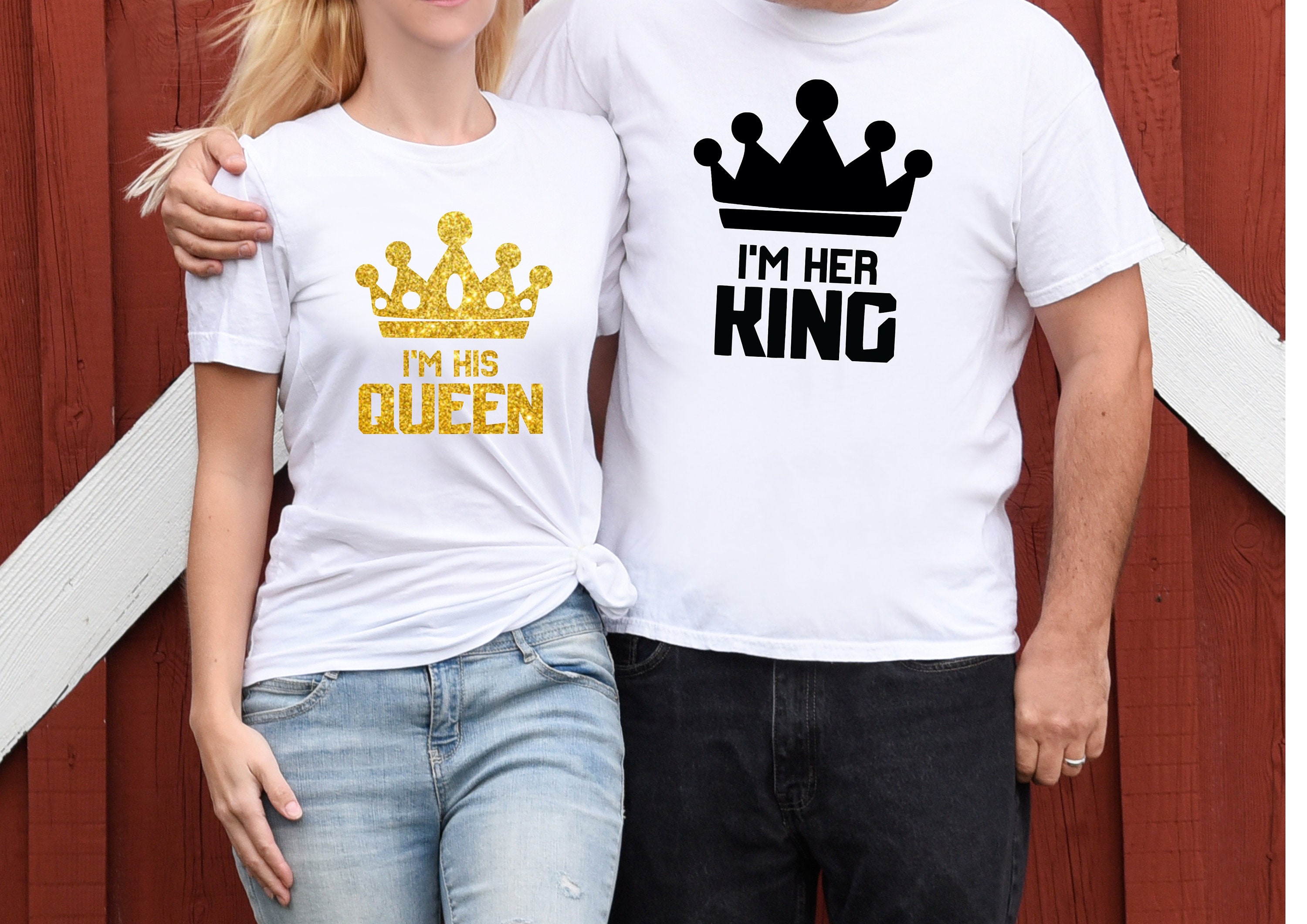 I'm His Queen GLITTER Tee, I'm Her King Crown Print Tees His