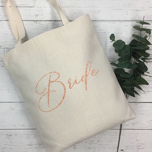 Customised bridal party role glitter print tote shopper bag - Bride gift, mr mrs,  hen personalised wedding married bachelorette
