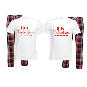 Her Valentine His Valentine Mr & Mrs matching twinning couples pjs pyjamas wedding married valentines novelty gift NAVY RED tartan plaid