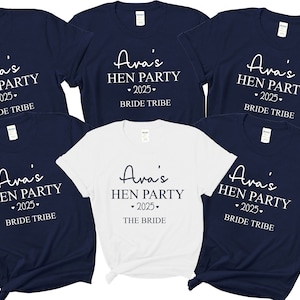 Personalised  custom hen party tops t-shirts bachelorette bridal party shirts bride tribe bride squad team bride - navy blue