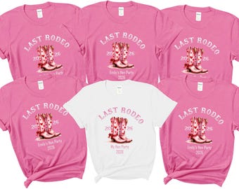 Personalised Last Rodeo custom hen party tops t-shirts bachelorette bridal party shirts bride tribe bride squad team bride  azalea hot pink