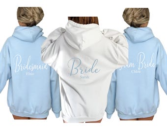 Personalised Bride Bridesmaid Team your name print ladies hoody hoodie wedding married bridal party role hen party bachelorette - light blue