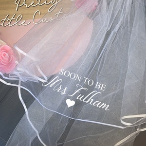 Personalised Soon to be Mrs (Your Name) hen party veil - bride, bridal - heart print