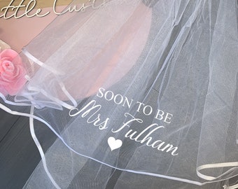 Personalised Soon to be Mrs (Your Name) hen party veil - bride, bridal - heart print