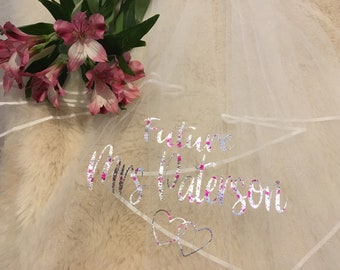 Personalised Future Mrs (your Name) Hen Party Veil - Bride, Bridal - Heart Print - Ireland