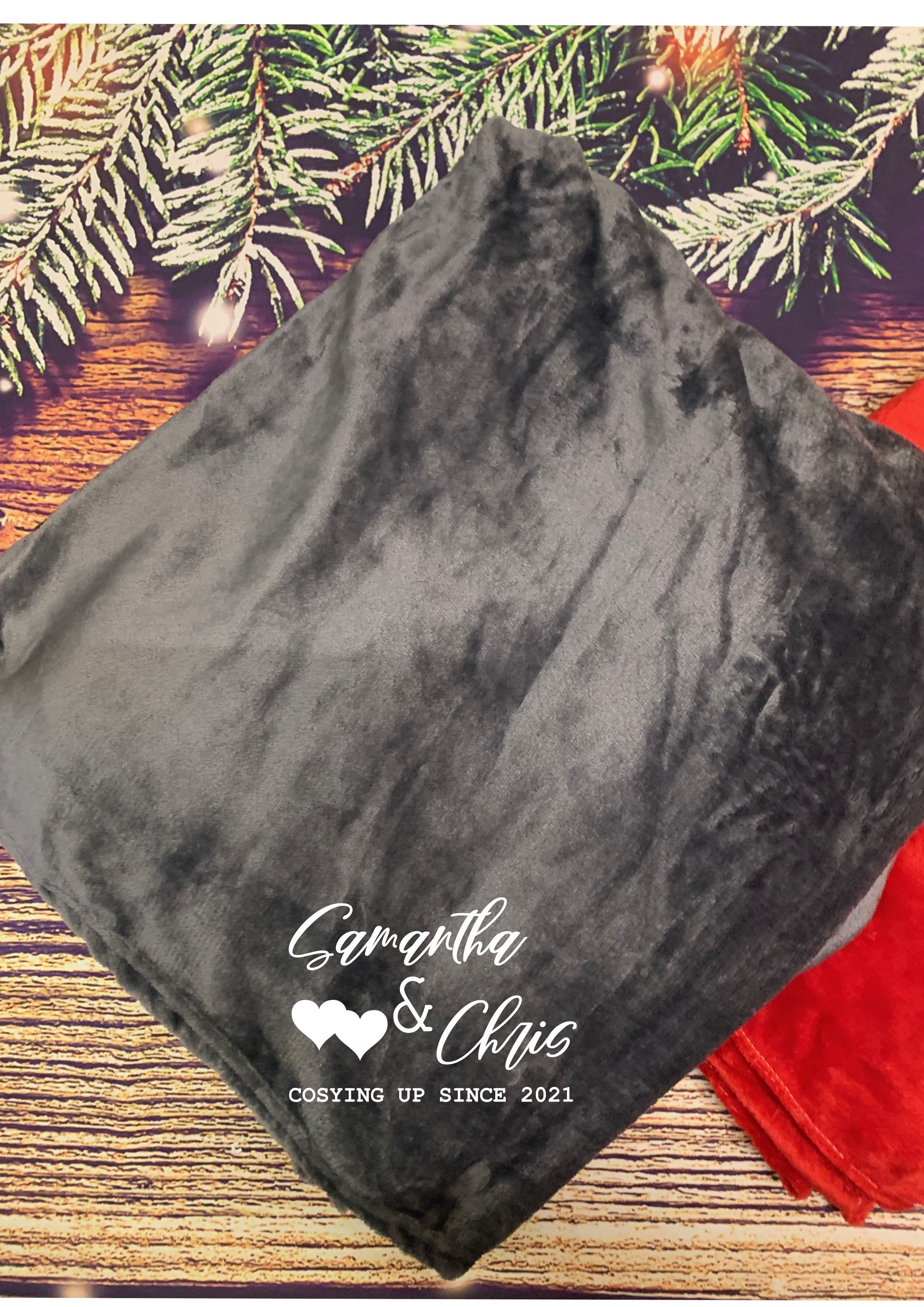 Personalised  (your names) cosying up since (your year) xmas tree design snuggle blanket - 3 colours