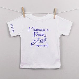 Mummy & Daddy just got married unisex  wedding party kids white  t-shirt back print design - black or white, parents wedding