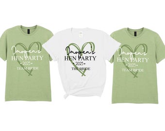 Personalised custom hen party tops t-shirts bachelorette bridal party shirts tribe squad team pistachio tees sage green heart print