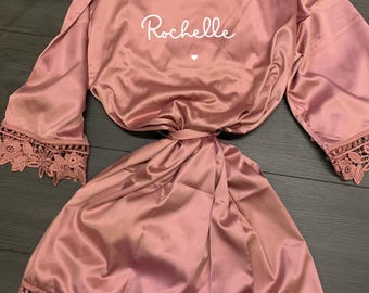Personalised your name and role bride robe, bridal dressing gown, bridesmaid, maid of honour, wedding party - dusky rose