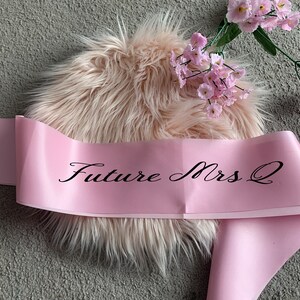 Personalised your custom text wording hen party sash, bridal, wedding, bride - script font