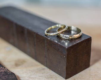 14k gold hammer wedding band, rustic wedding band women